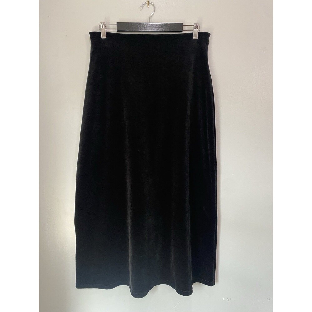 Vintage Amanda Smith Black Velvet Column Midi Skirt Size M 90s Minimalist Grunge